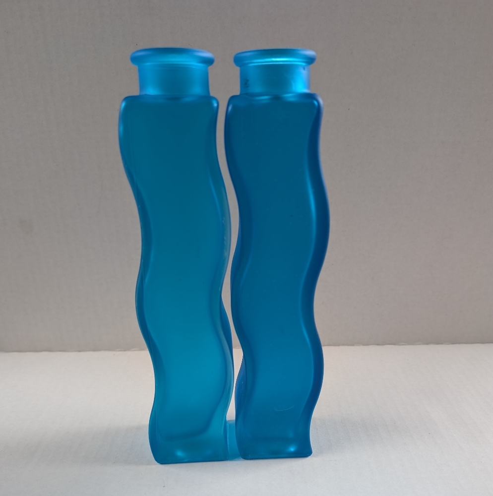 IKEA Blue Wavy Glass Vase Accent